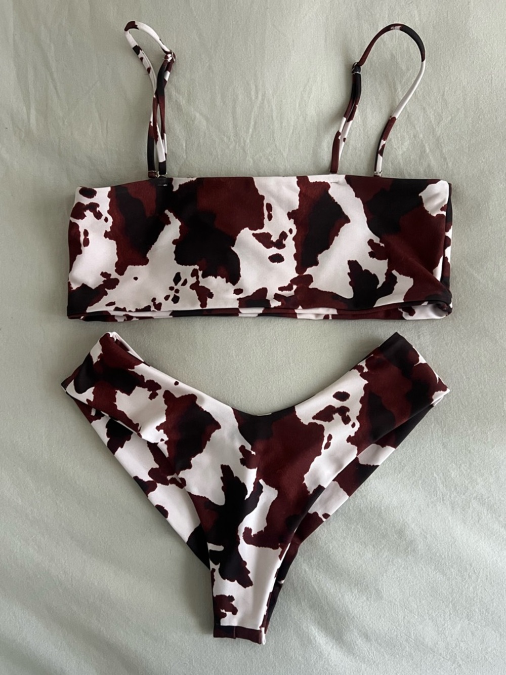 Skatie Brown and White Cow Print Bikini Set